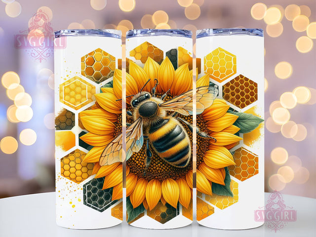 Bee Sunflower 20oz Tumbler Wrap Sublimation Design, Straight Tapered Tumbler Wrap, Vibrant Honey Bee Tumbler Png, Instant Digital Download Sublimation SvggirlplusArt 