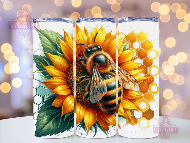 Bee Sunflower 20oz Tumbler Wrap Sublimation Design, Straight Tapered Tumbler Wrap, Vibrant Honey Bee Tumbler Png, Instant Digital Download Sublimation SvggirlplusArt 