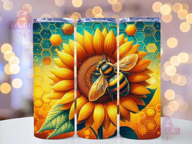 Bee Sunflower 20oz Tumbler Wrap Sublimation Design, Straight Tapered Tumbler Wrap, Vibrant Honey Bee Tumbler Png, Instant Digital Download Sublimation SvggirlplusArt 