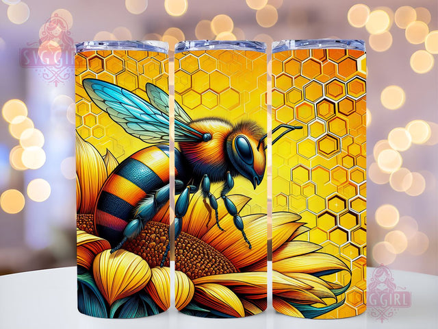 Bee Sunflower 20oz Tumbler Wrap Sublimation Design, Straight Tapered Tumbler Wrap, Vibrant Honey Bee Tumbler Png, Instant Digital Download Sublimation SvggirlplusArt 
