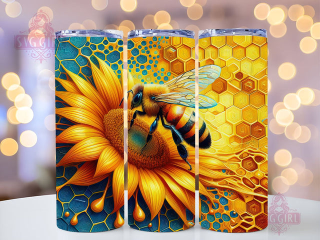 Bee Sunflower 20oz Tumbler Wrap Sublimation Design, Straight Tapered Tumbler Wrap, Vibrant Honey Bee Tumbler Png, Instant Digital Download Sublimation SvggirlplusArt 