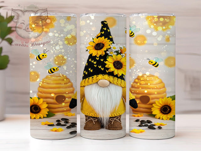 Bee Sunflower Gnome 20oz Tumbler, Sunflower Gnome Tumbler Wrap, 20oz Sublimation Tumbler, Cute Bee Tumbler, Rustic Sunflower Tumbler, Honey Bee Tumbler Design, Garden Gnome Tumbler Sublimation Lara' s Designs 