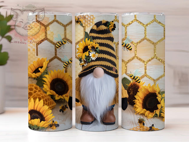 Bee Sunflower Gnome 20oz Tumbler, Sunflower Gnome Tumbler Wrap, 20oz Sublimation Tumbler, Cute Bee Tumbler, Rustic Sunflower Tumbler, Honey Bee Tumbler Design, Garden Gnome Tumbler Sublimation Lara' s Designs 
