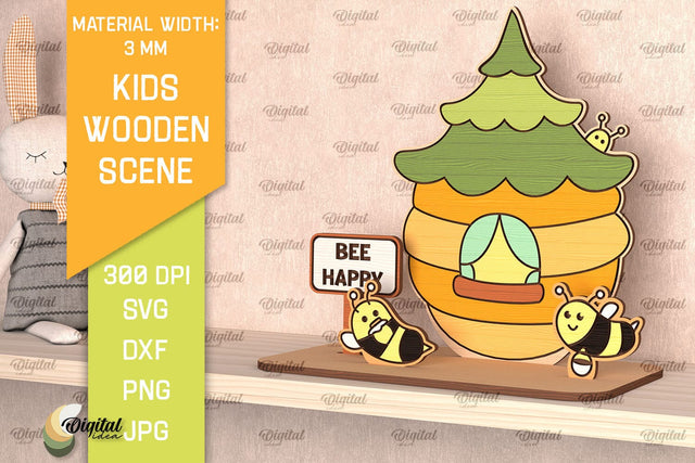 Bee SVG. Kids Wooden Scene Laser Cut. Kids Design SVG SVG Evgenyia Guschina 