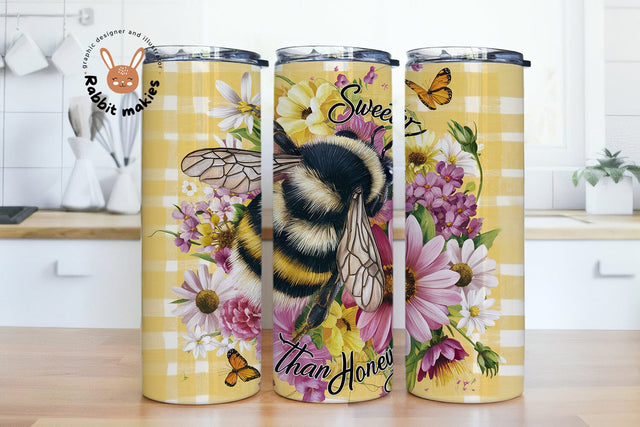 Bee Sweeter Than Honey 20 oz skinny tumbler sublimation design Floral honey bee Flower digital PNG Sublimation Rabbitmakies 