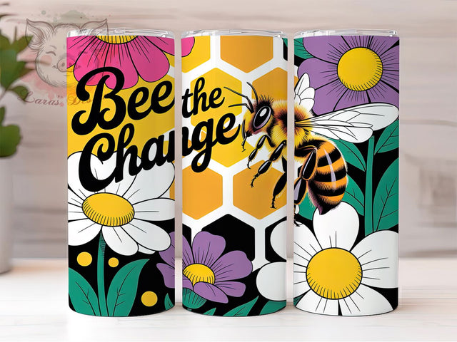 Bee The Change 20oz Tumbler Wrap, Bee Quotes, Nature Inspiration, Kindness Reminder, Positive Affirmation, Inspirational Gift, Sublimation PNG Sublimation Lara' s Designs 