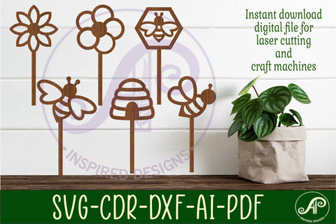 Bee theme cupcake toppers, 6 designs SVG laser cut SVG APInspireddesigns 