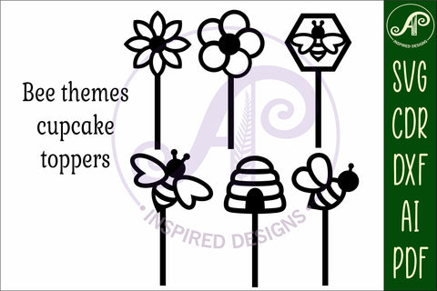 Bee theme cupcake toppers, 6 designs SVG laser cut SVG APInspireddesigns 