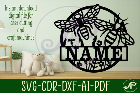 Bee theme Name sign svg laser cut template SVG APInspireddesigns 