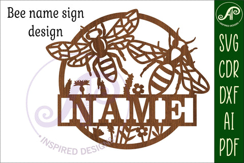 Bee theme Name sign svg laser cut template SVG APInspireddesigns 