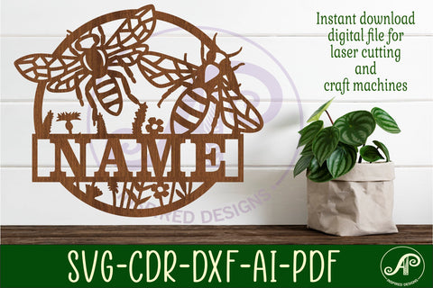 Bee theme Name sign svg laser cut template SVG APInspireddesigns 