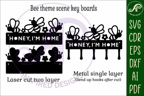 Bee themed Honey, I'm Home Key holder designs SVG APInspireddesigns 