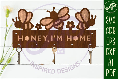 Bee themed Honey, I'm Home Key holder designs SVG APInspireddesigns 