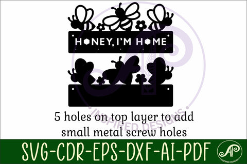 Bee themed Honey, I'm Home Key holder designs SVG APInspireddesigns 