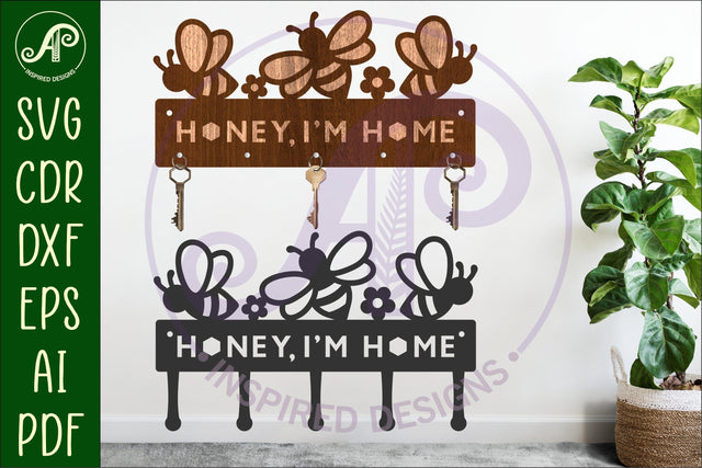 Bee themed Honey, I'm Home Key holder designs SVG APInspireddesigns 