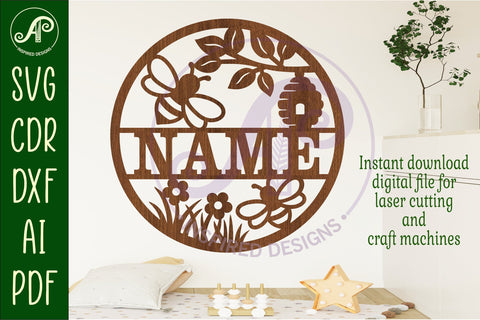 Bee themed name sign svg laser sign SVG APInspireddesigns 