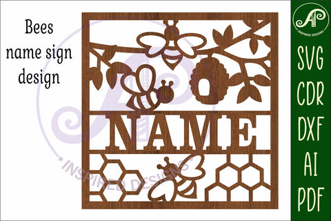 Bee themed name sign svg laser SVG APInspireddesigns 