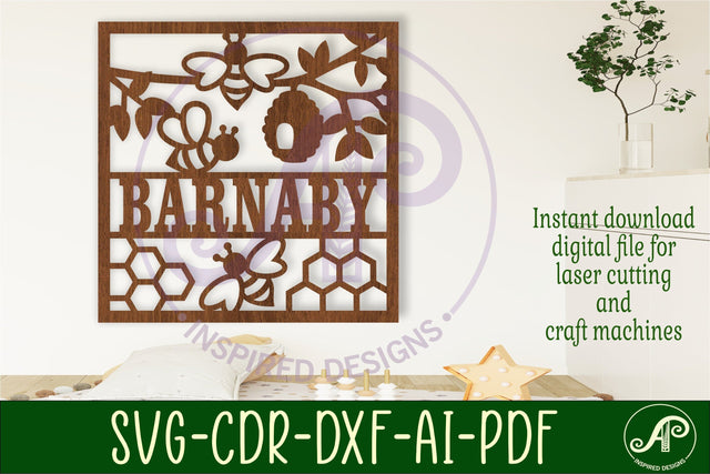 Bee themed name sign svg laser SVG APInspireddesigns 