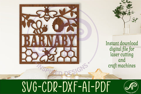 Bee themed name sign svg laser SVG APInspireddesigns 