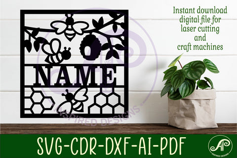 Bee themed name sign svg laser SVG APInspireddesigns 