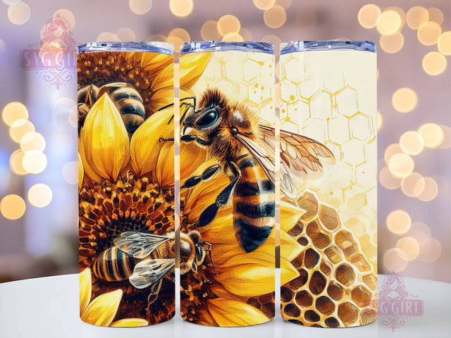 Bee Tumbler Sublimation Design, Honey Bee Sunflowers 20oz Skinny Tumbler Wraps PNG Digital Download Sublimation SvggirlplusArt 