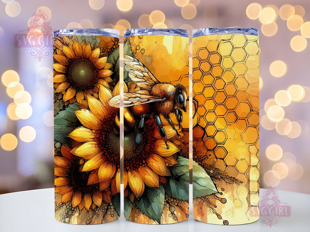 Bee Tumbler Sublimation Design, Honey Bee Sunflowers 20oz Skinny Tumbler Wraps Sublimation SvggirlplusArt 