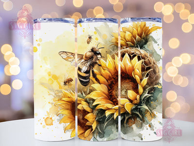 Bee Tumbler Sublimation Design, Honey Bee Sunflowers 20oz Skinny Tumbler Wraps Sublimation SvggirlplusArt 