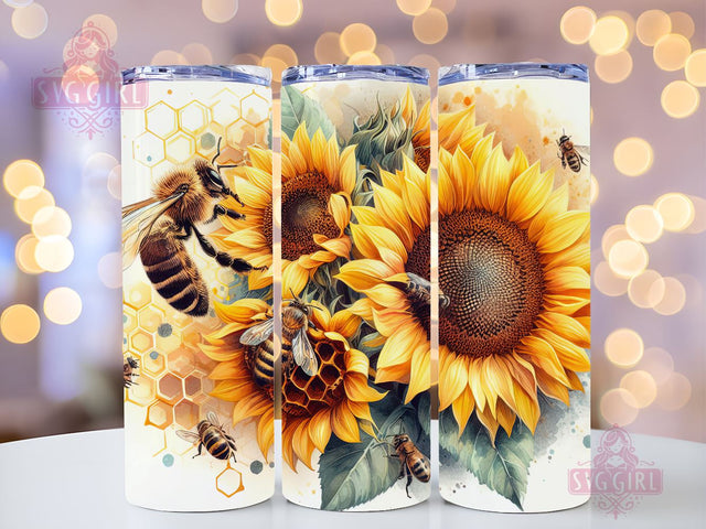 Bee Tumbler Sublimation Design, Honey Bee Sunflowers 20oz Skinny Tumbler Wraps Sublimation SvggirlplusArt 