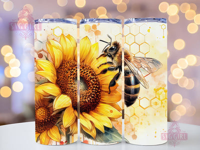Bee Tumbler Sublimation Design, Honey Bee Sunflowers 20oz Skinny Tumbler Wraps Templates, PNG Digital Download Sublimation SvggirlplusArt 