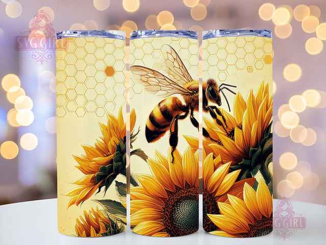Bee Tumbler Sublimation Design, Honey Bee Sunflowers 20oz Skinny Tumbler Wraps Templates, PNG Digital Download Sublimation SvggirlplusArt 
