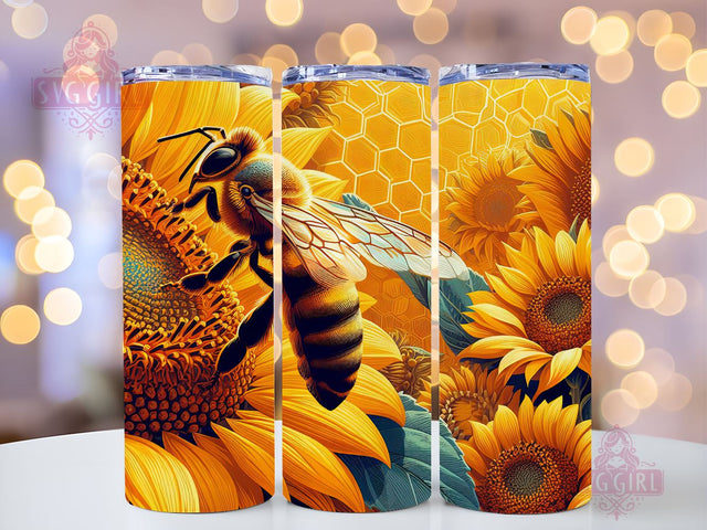 Bee Tumbler Sublimation Design, Honey Bee Sunflowers 20oz Skinny Tumbler Wraps Templates PNG Digital Download Sublimation SvggirlplusArt 