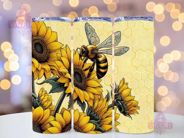Bee Tumbler Sublimation Design, Honey Bee Sunflowers 20oz Skinny Tumbler Wraps Templates PNG Digital Download Sublimation SvggirlplusArt 