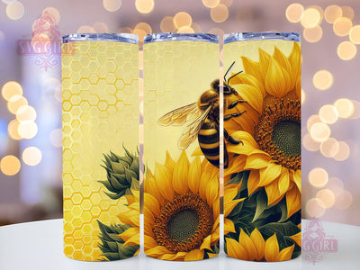 Bee Tumbler Sublimation Design, Honey Bee Sunflowers 20oz Skinny Tumbler Wraps Templates - PNG Digital Download Sublimation SvggirlplusArt 