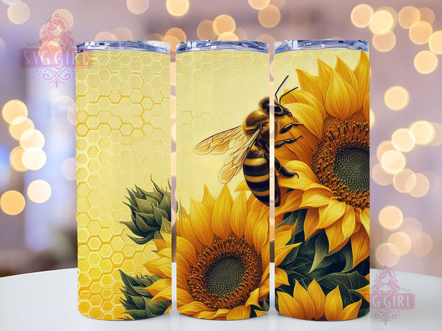 Bee Tumbler Sublimation Design, Honey Bee Sunflowers 20oz Skinny Tumbler Wraps Templates - PNG Digital Download Sublimation SvggirlplusArt 