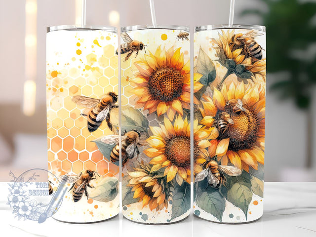 Bee Tumbler Sublimation Design, Honey Bee Sunflowers 20oz Skinny Tumbler Wraps Templates PNG Digital Download Sublimation ToriDesigns 
