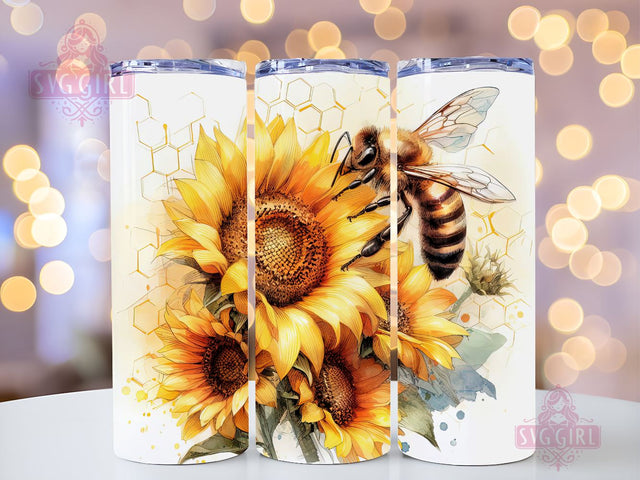 Bee Tumbler Sublimation Design, Honey Bee Sunflowers 20oz Skinny Tumbler Wraps Templates Sublimation SvggirlplusArt 
