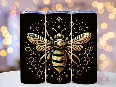 Bee Tumbler Wrap, Gold And Leopard Glitter 20oz Tumbler Wrap PNG Download, Bee Tumbler Sublimation Design, Honey Bee Sunflowers 20oz Skinny Tumbler Wraps Sublimation SvggirlplusArt 