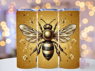 Bee Tumbler Wrap, Gold And Leopard Glitter 20oz Tumbler Wrap PNG Download, Bee Tumbler Sublimation Design, Honey Bee Sunflowers 20oz Skinny Tumbler Wraps Sublimation SvggirlplusArt 