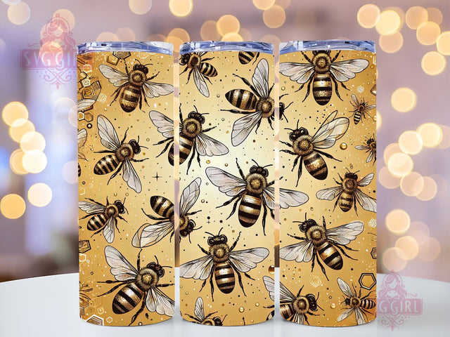Bee Tumbler Wrap, Gold And Leopard Glitter 20oz Tumbler Wrap PNG Download, Bee Tumbler Sublimation Design, Honey Bee Sunflowers 20oz Skinny Tumbler Wraps Sublimation SvggirlplusArt 