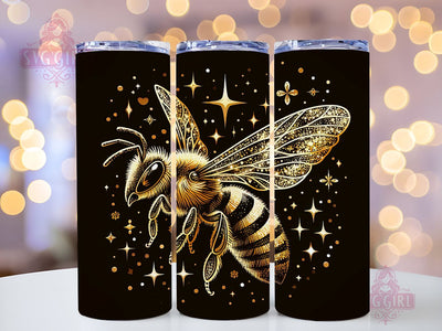 Bee Tumbler Wrap, Gold And Leopard Glitter 20oz Tumbler Wrap PNG Download, Bee Tumbler Sublimation Design, Honey Bee Sunflowers 20oz Skinny Tumbler Wraps Sublimation SvggirlplusArt 