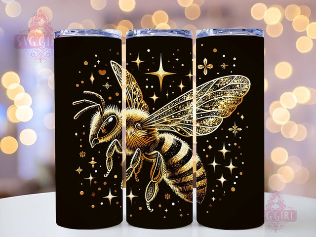 Bee Tumbler Wrap, Gold And Leopard Glitter 20oz Tumbler Wrap PNG Download, Bee Tumbler Sublimation Design, Honey Bee Sunflowers 20oz Skinny Tumbler Wraps Sublimation SvggirlplusArt 