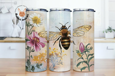 Bee Tumbler Wrap PNG, 20 oz Skinny Tumbler Sublimation Design Digital Download Instant Digital Only, Wildflower Floral Tumbler Design Sublimation Rabbitmakies 
