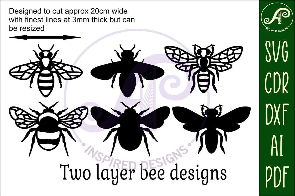 Bee two layer wall design silhouettes laser cut shapes x 3 - So Fontsy