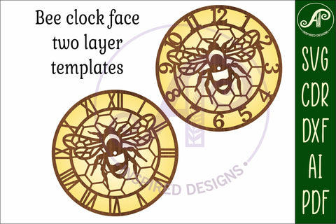 Bee wall clock laser cut files, SVG file. vector SVG APInspireddesigns 
