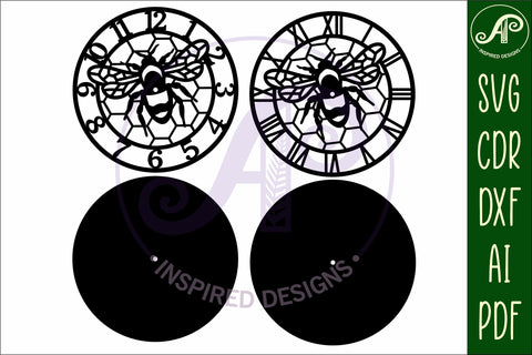 Bee wall clock laser cut files, SVG file. vector SVG APInspireddesigns 