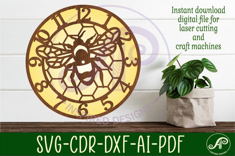 Bee wall clock laser cut files, SVG file. vector SVG APInspireddesigns 