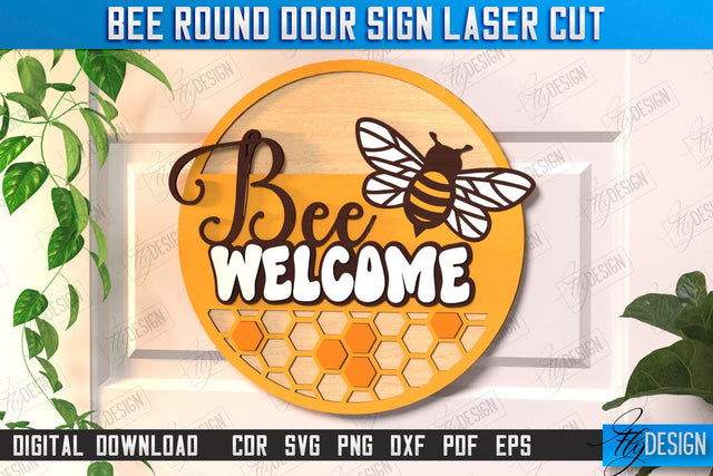 Bee Welcome Sign Laser Cut | Summer Front Door Decor | Welcome Sign | CNC File SVG Fly Design 