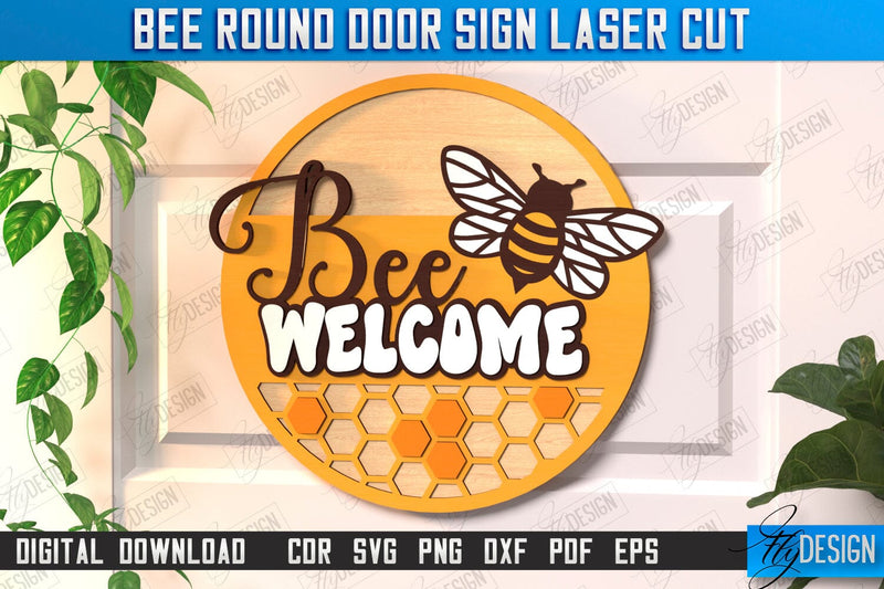 Bee Welcome Sign Laser Cut | Summer Front Door Decor | Welcome Sign | CNC File SVG Fly Design 