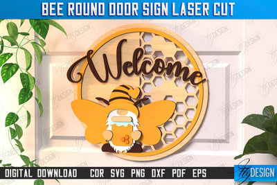 Bee Welcome Sign Laser Cut | Summer Front Door Decor | Welcome Sign | CNC File SVG Fly Design 