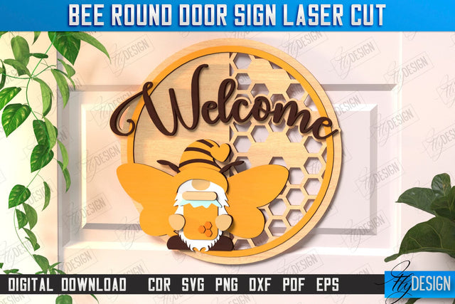 Bee Welcome Sign Laser Cut | Summer Front Door Decor | Welcome Sign | CNC File SVG Fly Design 